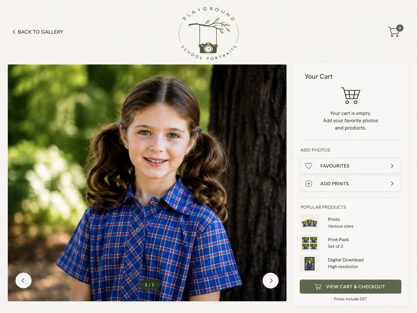 Playground School Portraits online ordering gallery and cart